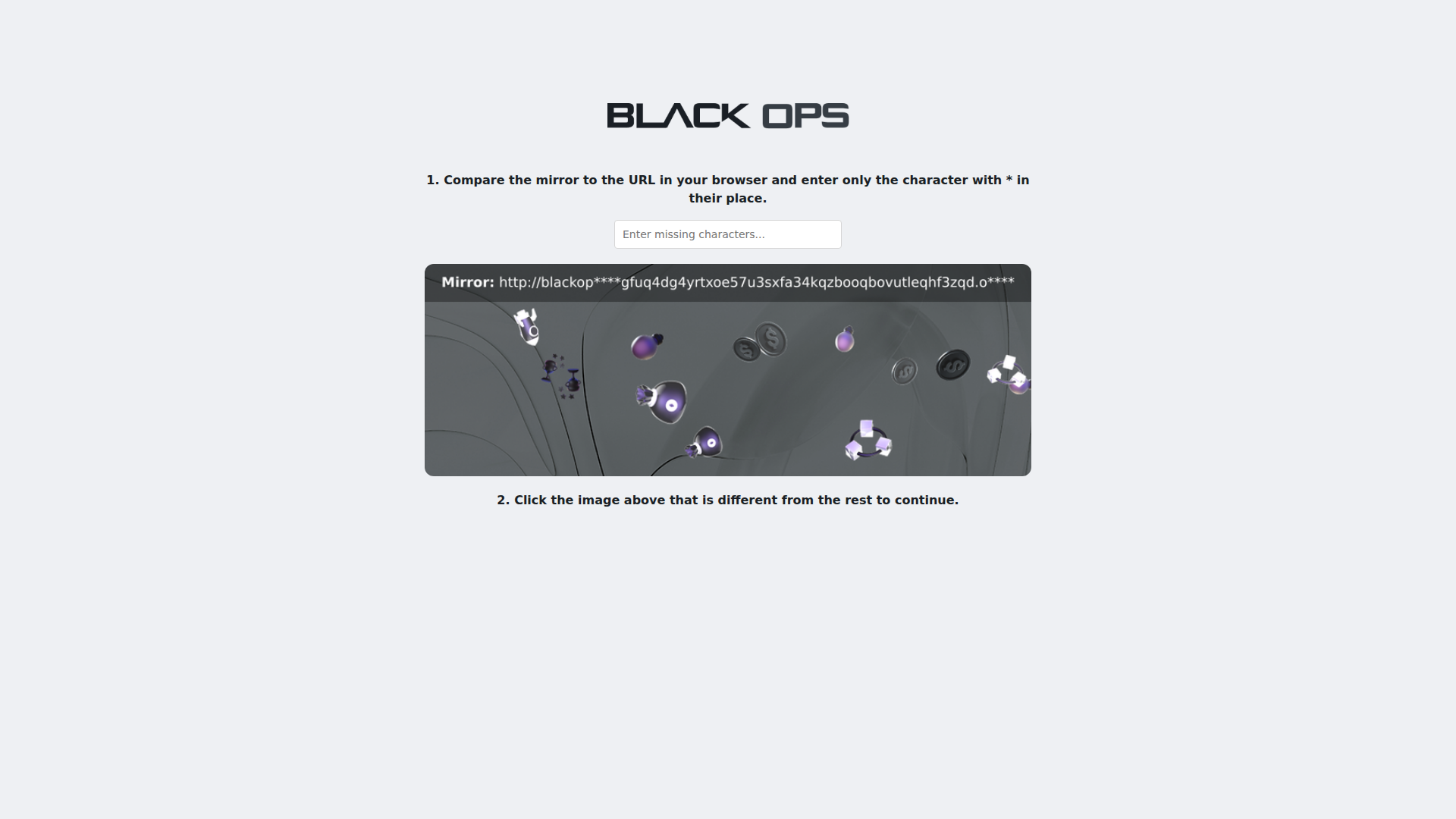 Black Ops captcha round 4 with purple orb odd-one-out grid
